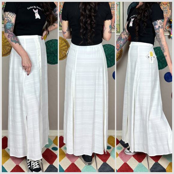 Vintage 1980s Off White High Waist Button Front Maxi Skirt with Slits - Picture 3 of 8